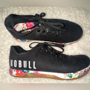 NOBULL Black Knit Sneakers with Multicolor Floral Midsole